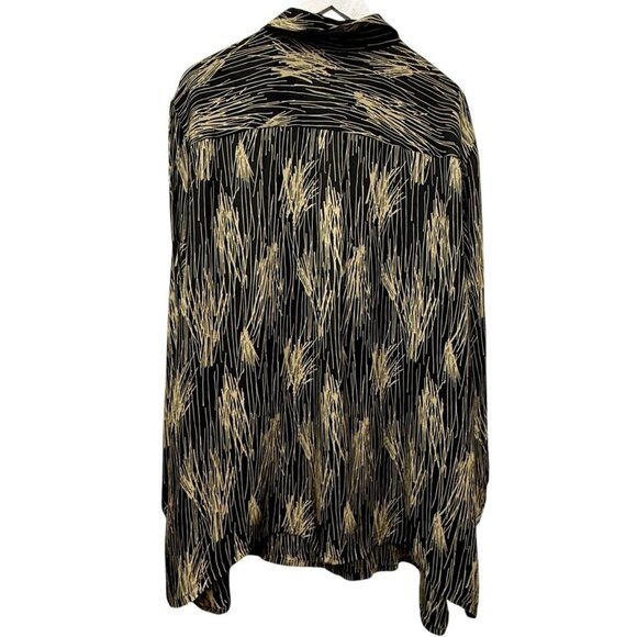 INC International Concepts 100% Silk Blouse Plus Size 24W Black Tan Long Sleeve - Picture 6 of 7